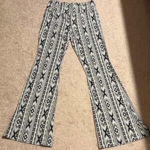 No Boundaries Black and White Patterned Flare Pants